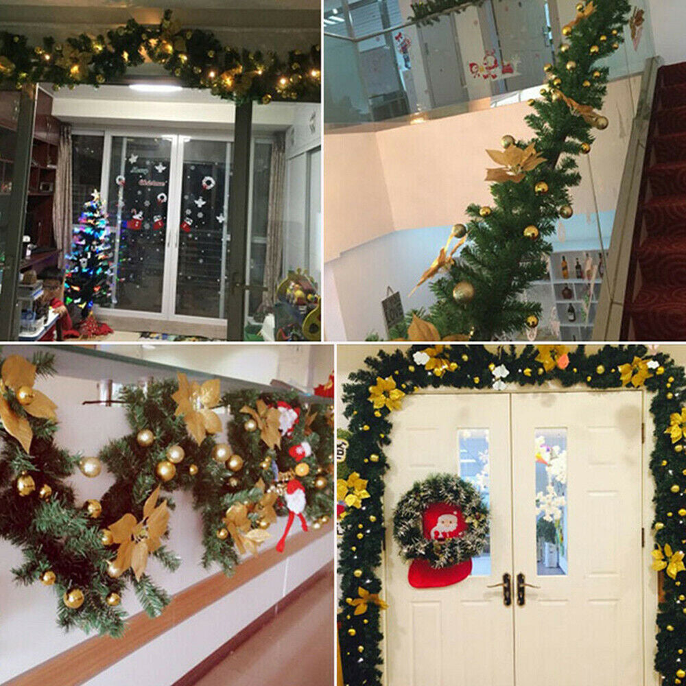9FT Pre Lit Christmas Garland with Lights Door Wreath Xmas Fireplace Decor LED 9FT Pre Lit Christmas Garland with Lights Door Wreath Xmas Fireplace Decor LED